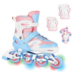 Rolki Regulowane Rekreacyjne Kauczukowe Kółka LED + Zestaw Ochraniaczy NILS