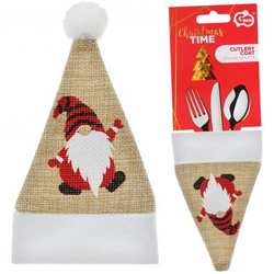 Etui Na Sztućce Świąteczne Pokrowiec Skrzat Czapka Mikołaja Z Juty GODAN