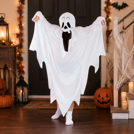 Strój Przebranie Duch Upiór Na Halloween Karnawał Dla Dziecka Z Kapturem