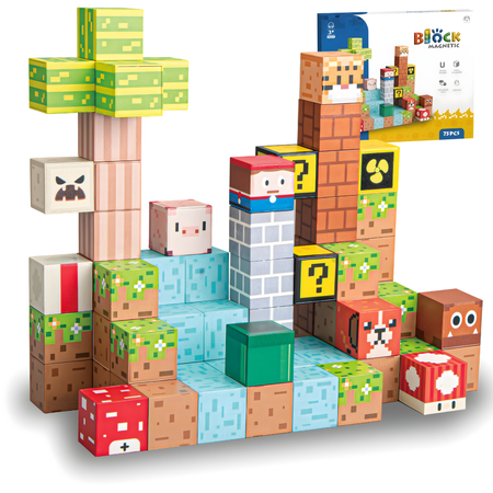 Klocki Magnetyczne Konstrukcyjne Zestaw 75 Elementów Edukacyjne Dla Dzieci