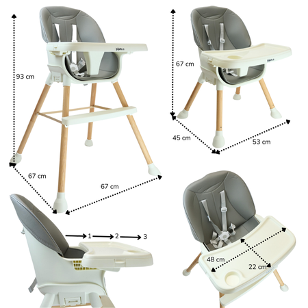 MERKAN Krzesełko Drewniane Fotelik Do Karmienia Z Blatem 3w1 Dla Dziecka
