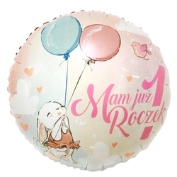 Balon Foliowy Mam Już 1 Roczek Króliczek Różowy Urodziny Przyjęcie 18"