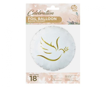 Balon Foliowy Złoty Gołąbek Na  Chrzest Bierzmowanie Pierwsza Komunia 18"
