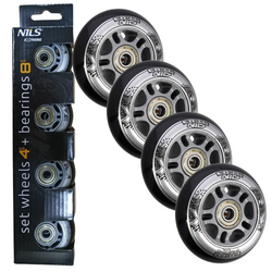 Kółka Do Rolek Kauczukowe 76 mm Zestaw 4 szt. + Łożyska ABEC-9 Czarne NILS