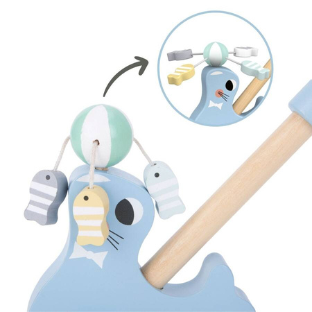 Drewniana Foka Z Kijem Do Pchania Pchacz Do Nauki Chodzenia Dla Dziecka