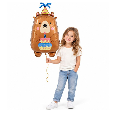 Balon Foliowy Urodzinowy Miś Z Czapeczką Na Przyjęcie Imprezę 34x63 cm