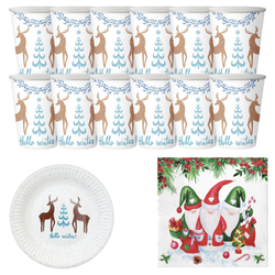 Zastawa Stołowa 12xKubeczki + 12xTalerzyki Na Święta Renifer + 20 Serwetek