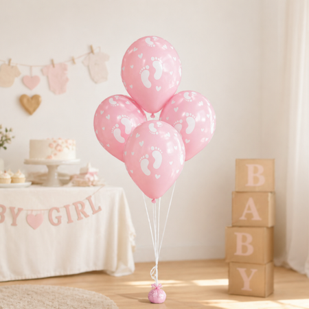 Balony Na Baby Shower Klasyczne Dziecięce Stópki Pudrowy Róż 13" 50 szt.