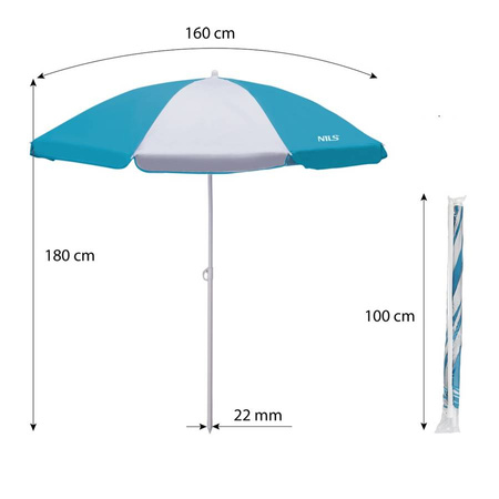 Parasol Plażowy Ogrodowy Składany Filtr UV + Uchwyt Hak NILS