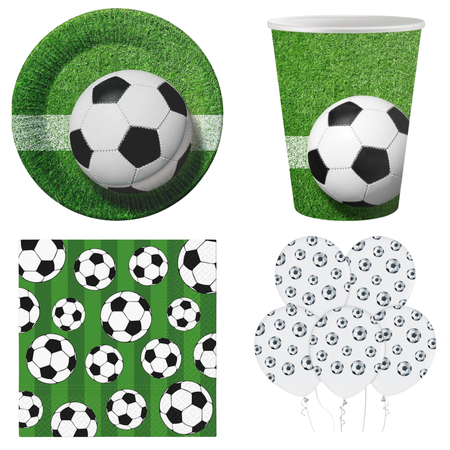 Zestaw 6x Talerzyki + 6x Kubeczki + 20x Serwetki Piłka Nożna + 5 Balonów