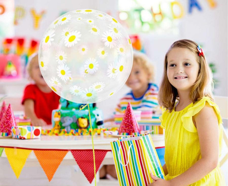 Balon Okrągły Foliowy Kryształowy Przezroczysty Stokrotki Aqua GODAN 20" 