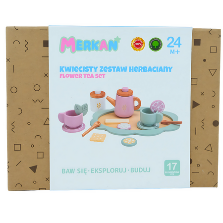 MERKAN Drewniany Zestaw Do Herbaty Czajnik Filiżanki + Tacka