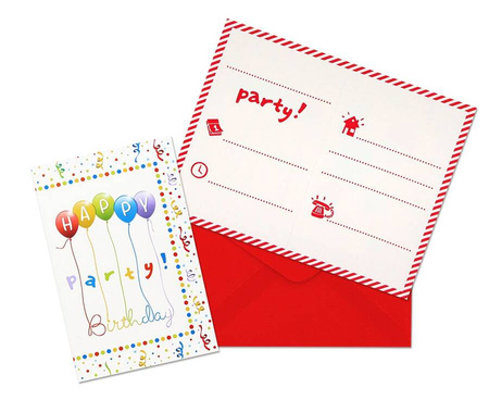 Zaproszenia Na Urodziny Papierowe Z Kopertami Happy Birthday - 6 szt.