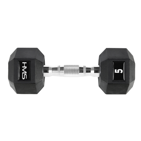 Hantla Ciężarek Gumowany Do Ćwiczeń Treningu Siłowego HEX PRO 5 kg HMS