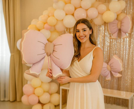 Balon Foliowy Kokarda Różowa Na Przyjęcie Imprezę Urodziny GODAN 68x47 cm