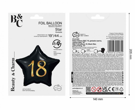 Balony Foliowe Na 18 Urodziny Osiemnastkę Szampan Gwiazda +2 Happy Birthday