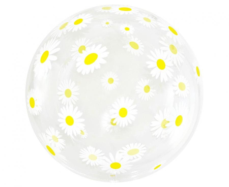 Balon Okrągły Foliowy Kryształowy Przezroczysty Stokrotki Aqua GODAN 20" 