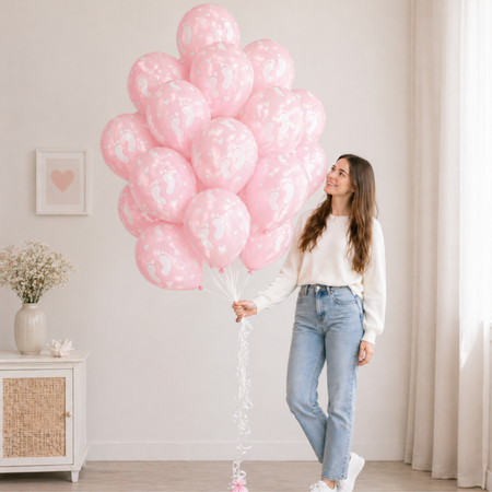 Balony Na Baby Shower Klasyczne Dziecięce Stópki Pudrowy Róż 13" 50 szt.
