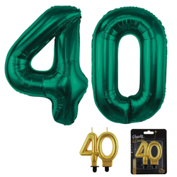 Balony Foliowe Cyfry Na 40 Urodziny Na Rocznicę 85 cm Zielone + Świeczka