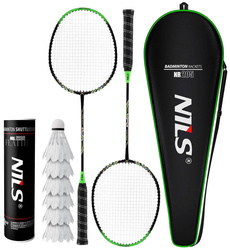 Zestaw 2 Rakiety W Pokrowcu + 6 Lotek Piórkowych Do Gry W Badmintona NILS