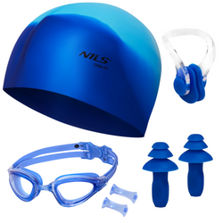 Zestaw Pływacki Okularki Do Pływania Na Basen + Czepek + Zatyczki Do Uszu NILS
