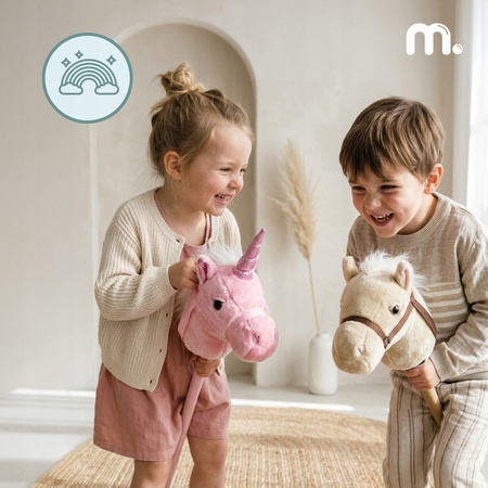Hobby Horse Konik Na Patyku Kiju Do Skakania Z Grzywą Beżowy MAMABRUM