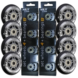Kółka Do Rolek Kauczukowe 72 mm Zestaw 8 szt. + Łożyska ABEC-9 Czarne NILS