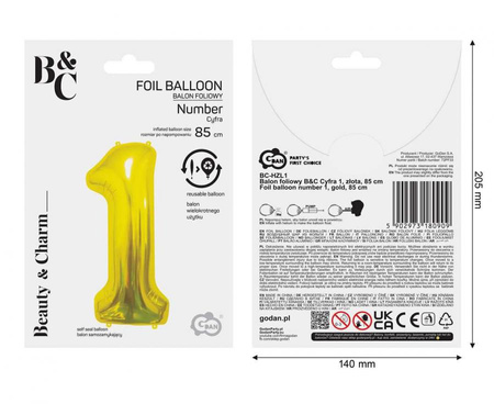 Balon Foliowy Na Urodziny Rocznicę Dekoracja Cyfra 1 Złota 85 cm Na Hel