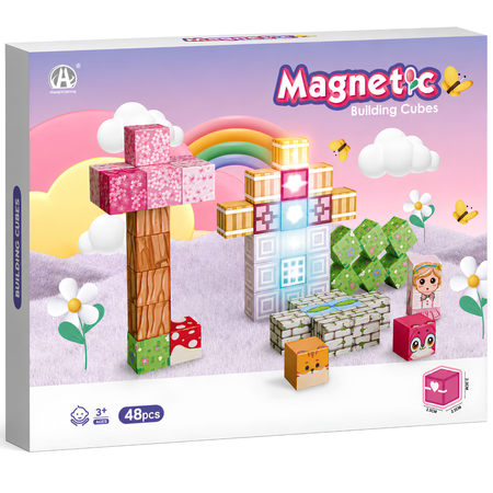 Klocki Magnetyczne Konstrukcyjne Świecące LED Zestaw 48 Elementów Edukacyjne Dla Dzieci
