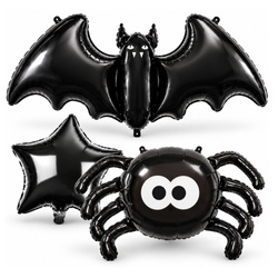 Balony Foliowe Na Halloween Imprezę Zestaw 3 szt. Nietoperz Pająk Gwiazda