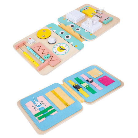 Drewniana Tablica Manipulacyjna Sensoryczna Montessori Dla Dzieci 2w1