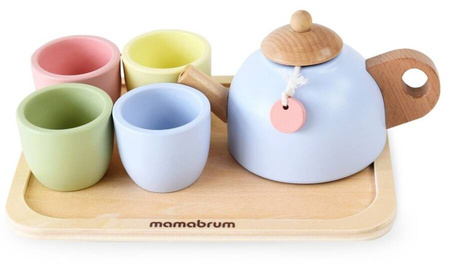 Drewniany Zestaw Do Parzenia Herbaty Dzbanek + Filiżanki Dla Dziecka 7 el.