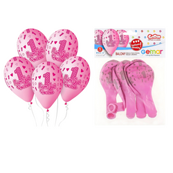 Balony Dekoracyjne Na 1 Urodziny Z Nadrukiem Różowe Dla Córki 33 cm 5 szt.