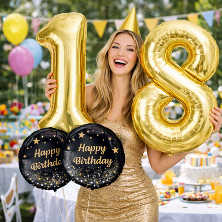 Balony Na 18 Urodziny Szampańskie Duże 85 cm + 2x Balon Happy Birthday 18"