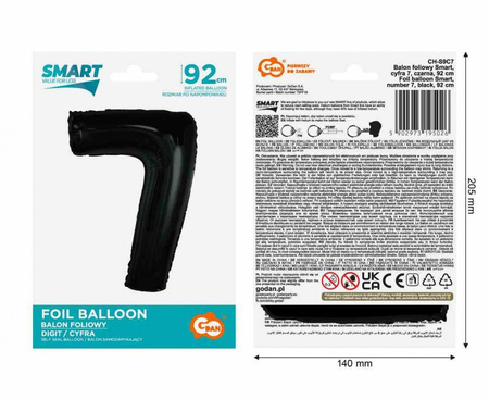 GODAN Balony Foliowe Czarne Metaliczne Dekoracja Na Urodziny 70 Lat 92 cm