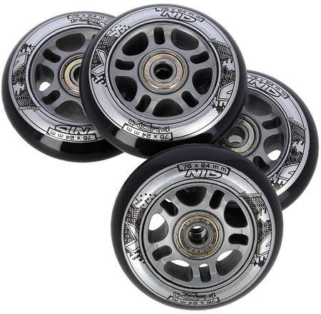 Kółka Do Rolek Kauczukowe 76 mm Zestaw 4 szt. + Łożyska ABEC-9 Czarne NILS