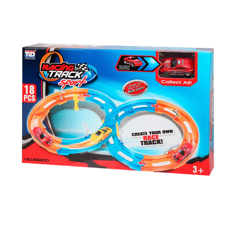 Tor Wyścigowy Samochodowy Pull Back Dla Dzieci 160 cm + Samochód 18 el.