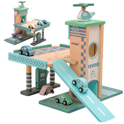 Drewniany Parking Piętrowy Garaż Z Windą i Stacją + Samochodziki Merkan