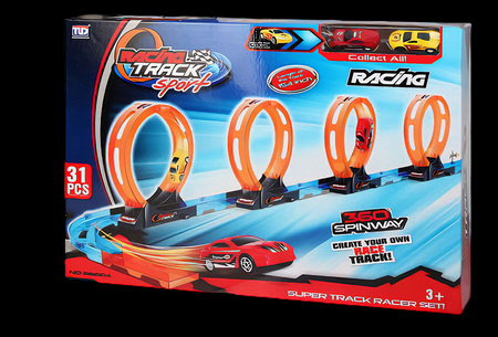 Tor Wyścigowy Samochodowy Pull Back Dla Dzieci 416 cm + 4 Samochody