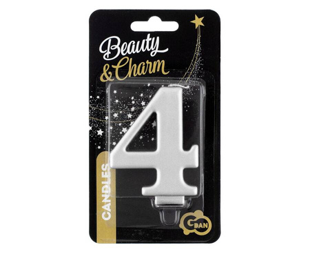 Świeczka Urodzinowa Srebrna Dekoracyjna Na Tort Cyfra 4 Metaliczna GODAN