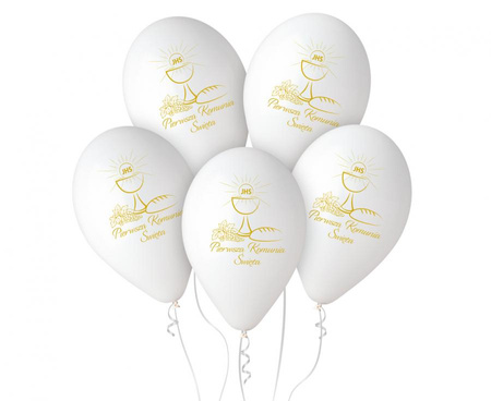 Balony Lateksowe Białe Kielich Pierwsza Komunia Święta 13" Zestaw 5 szt.