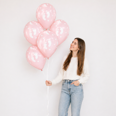 Balony Na Baby Shower Klasyczne Dziecięce Stópki Pudrowy Róż 13" 50 szt.