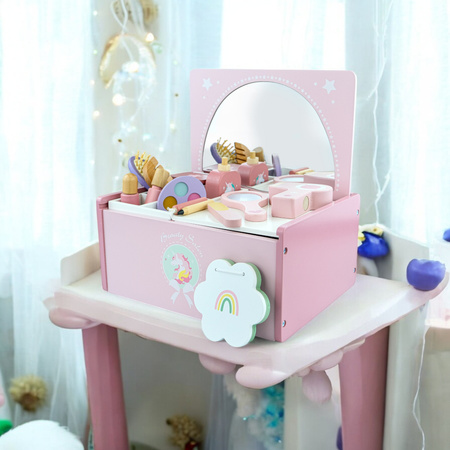 MERKAN Drewniana Toaletka Dla Dziecka Z Lustrem + Akcesoriami