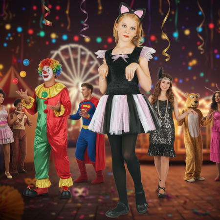 Strój Kostium Kotka Sukienka + Opaska Na Karnawał Halloween Dla Dziecka