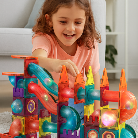 Klocki Magnetyczne Konstrukcyjne Świecący Tor Zestaw Dla Dzieci 140 el.