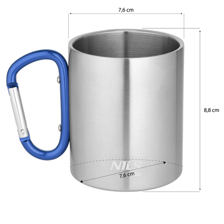 Kubek Turystyczny Stalowy Z Karabińczykiem Podróżny Kempingowy 300 ml NILS
