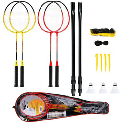 Zestaw 4 Rakiety+ Lotki+ Siatka Do Gry W Badmintona Rekreacyjnej NILS