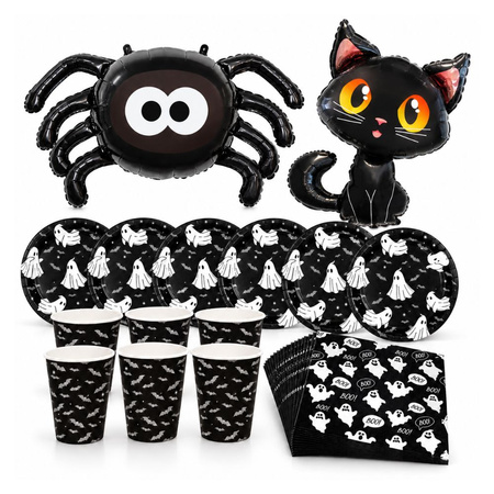 Talerzyki Kubeczki Serwetki Duszki Nietoperze + 2 Balony Na Halloween 34el.