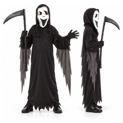 Strój Krzyk Na Halloween Dla Dziecka Kostium 120/130 cm + Czarna Kosa 82 cm