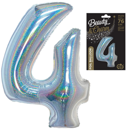 Balon Foliowy Na Urodziny Jubileusze Holograficzna Srebrna GODAN Cyfra 4